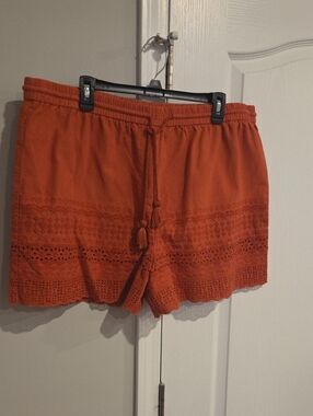 Faded Glory Orange Crochet Trim Drawstring Shorts